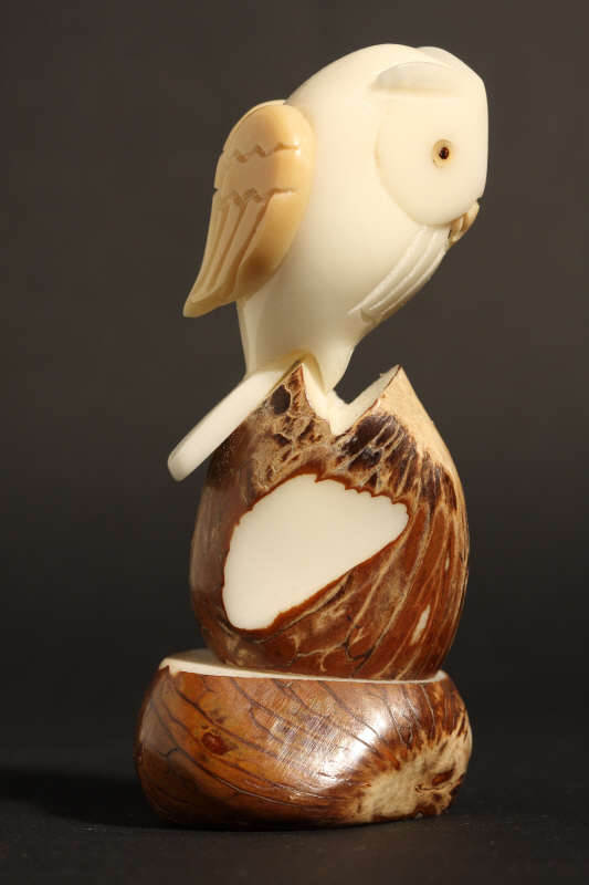 Chouette sculptée dans du tagua (ivoire végétal)